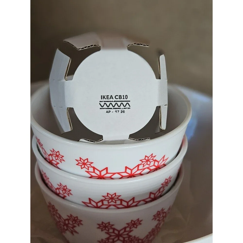 Set Of 6 IKEA Milk Glass Snowflake Bowls 2017 Nordic Snowflakes NEW
